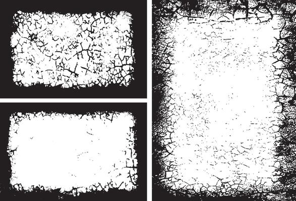 Grunge Frame Design set, Rectangular Frames with Cracked and Distressed Borders for Artistic Visual Displays