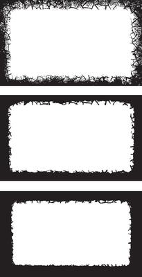 three black and white grunge frames with white paint, Vintage black and white Collection of Edgy Grunge Frame Designs, Featuring Intricate Patterns, Jagged Borders