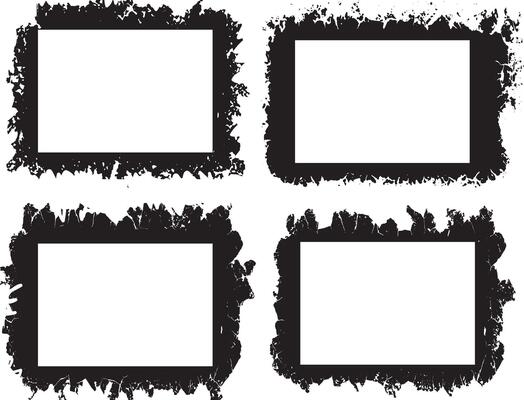 Grunge Border Frames Collection, Four Distressed and Jagged Rectangular Frames for Edgy and Dynamic Visual Projects