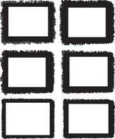 Intricately Distressed Grunge Frame Collection, A Set of Six Rectangular Frames Featuring Rough, Textured Borders with Black-and-White Interiors for Artistic and Edgy Visual Displays vector