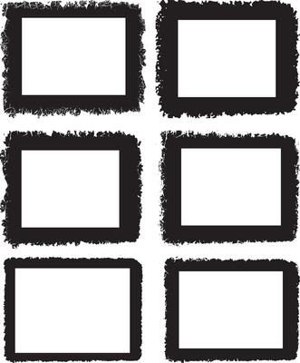 Intricately Distressed Grunge Frame Collection, A Set of Six Rectangular Frames Featuring Rough, Textured Borders with Black-and-White Interiors for Artistic and Edgy Visual Displays
