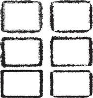 Intricately Distressed Grunge Frame Collection, A Set of Six Rectangular Frames Featuring Rough, Textured Borders with Black-and-White Interiors for Artistic and Edgy Visual Displays vector