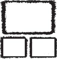 Dynamic Collection of Artistic Grunge Photo Frames, Featuring Three Rectangular Frames with Rough, Jagged Edges and Textured Black Borders for Edgy and Creative Visual Displays vector