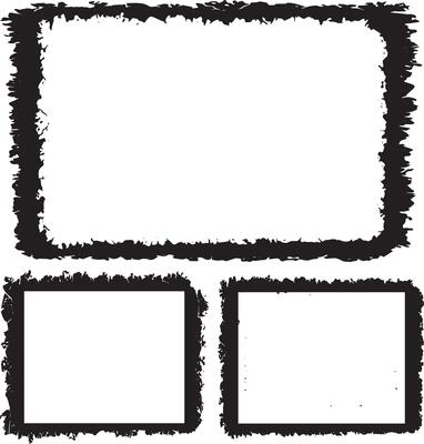 Dynamic Collection of Artistic Grunge Photo Frames, Featuring Three Rectangular Frames with Rough, Jagged Edges and Textured Black Borders for Edgy and Creative Visual Displays