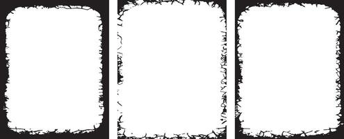Grunge-Inspired Photo Frame Collection A Trio of Distressed, High-Contrast Borders for Artistic and Vintage Photography vector