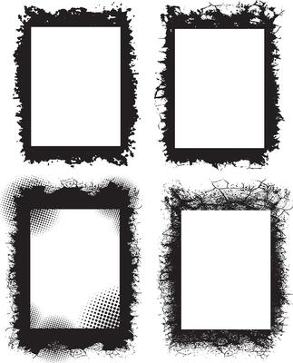 Curated Set of Rustic Elegance grunge photo frame border with halftone dot trexture, Four Distinct Grunge Photo Frames with Unique Textures and Patterns