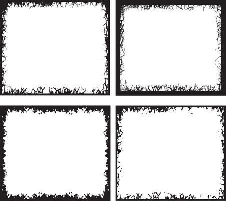 Edgy and Artistic Grunge Photo Frames A Collection of Four Unique, Distressed Borders Featuring Irregular, Jagged Edges and a Black-and-White Color Scheme for Creative Visual Projects