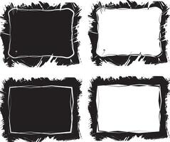 four black and white square frames with grunge texture, black and white color Dynamic and Edgy Grunge Frame Design Collection A Versatile Set of Four High-Contrast, Distressed Borders vector