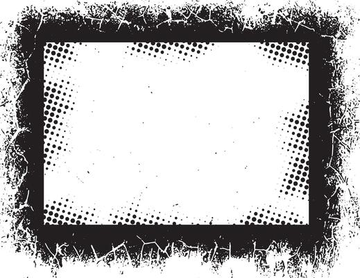 A Vintage black and white Grunge Photo Frames Featuring Intricate Chain-Like and Wavy Borders with Splattered Black Backgrounds and Dotted Shading for Unique Visual Displays