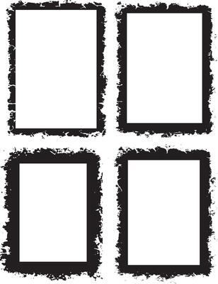 Artistic Collection of Four Distressed Grunge Photo Frames Featuring Rough, Irregular Borders with Jagged Edges and Unique Textured Patterns for Edgy and Creative Visual Displays