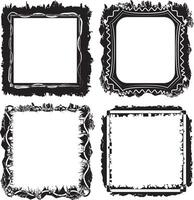 Collection of Four Distinct Grunge-Style Photo Frames with Unique Textured Borders for Artistic and Creative Projects, grunge photo frame border set vector