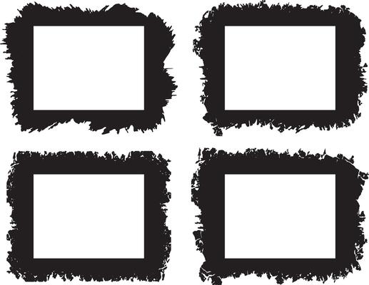 Artistic Collection of Four Distressed Grunge Photo Frames Featuring Rough, Irregular Borders with Jagged Edges and Unique Textured Patterns for Edgy and Creative Visual Displays
