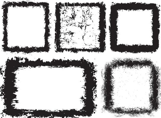 Artistic Collection of Five Distressed Grunge Photo Frames Featuring Unique Textured Borders with Rough, Uneven Edges for Edgy and Vintage Visual Displays