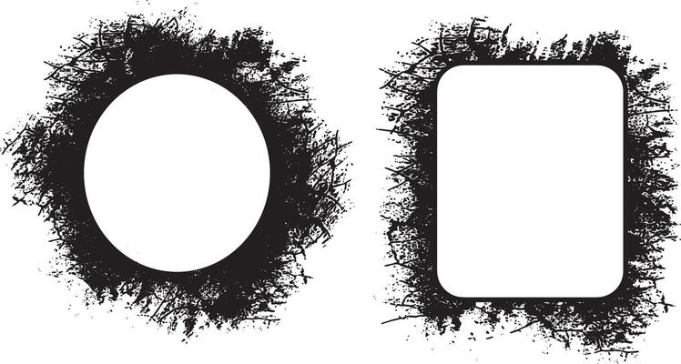 Artistic Dual Grunge Photo Frames Circular and Rounded Rectangle Borders with Dynamic Splatter Effects for a Bold, Edgy Display