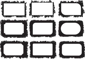 Artistic Collection of Nine Unique Grunge-Style Photo Frames Distressed Borders with Various Shapes Including Rectangles with Rounded, Beveled, Notched Corners, vector