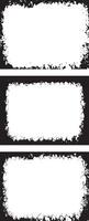 A Trio of Distinct Grunge Photo Frames Cracked, Chaotic Splatter, and Dense Rough Textured Borders in Black and White for Artistic and Edgy Displays vector