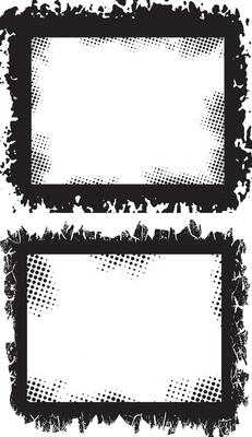 Edgy and Artistic Dual Grunge Photo Frames Featuring Intricate Chain-Like and Wavy Borders with Splattered Black Backgrounds and Dotted Shading for Unique Visual Displaysnt