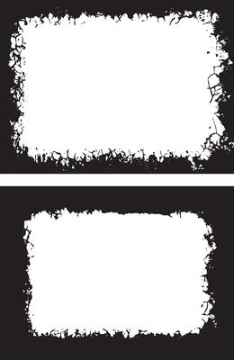 black and white Grunge Photo Frame Collection, Two Rectangular Frames with Distressed and Jagged Borders Featuring Irregular Spikes for Artistic and Edgy Visual Displays