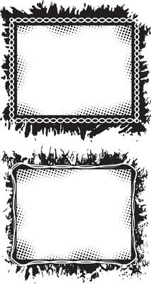 Dynamic Dual Grunge Photo Frames, Checkered Pattern and Chaotic Ink Splatter Borders with Dotted Inner Patterns for Edgy and Artistic Visual Displays