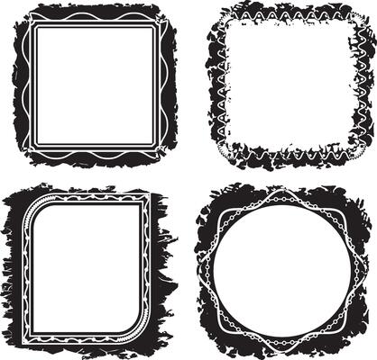 A Vintage Collection of Four Distinct Grunge-Style Photo Frames with Unique Textured Borders for Artistic and Creative Projects, grunge photo frame border se