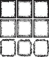 Artistic and Distressed Grunge Photo Frame Collection Nine Unique Square Frames with Textured Black Borders for Edgy and Creative Displays vector