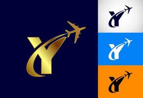 Alphabet Y with airplane. Travel icon. Aviation logo sign, Flying symbol. Flight icon in multiple color variation vector