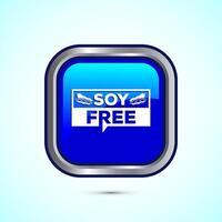 Soy or soya free icon design. Soy allergen free product food sign, Blue Color Square Button Design vector