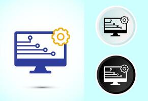 Information technology icon design illustration. Computer Monitor with Settings Icon and Data Flow vector