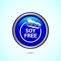 Soy or soya free icon design. Soy allergen free product food sign, Blue Color Round Button Design vector