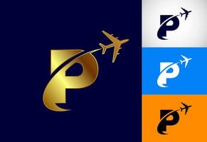 Alphabet P with airplane. Travel icon. Aviation logo sign, Flying symbol. Flight icon in multiple color variation vector