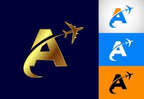Alphabet A with airplane. Travel icon. Aviation logo sign, Flying symbol. Flight icon in multiple color variation vector