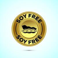 Soy or soya free icon design. Soy allergen free product food sign, Gold Color Button Design vector