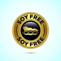 Soy or soya free icon design. Soy allergen free product food sign, Gold Color Button Design vector