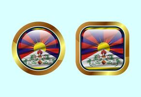 Glossy flag button of Tibet, High quality web button design vector