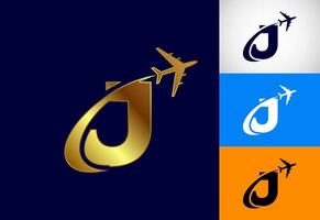 Alphabet J with airplane. Travel icon. Aviation logo sign, Flying symbol. Flight icon in multiple color variation vector