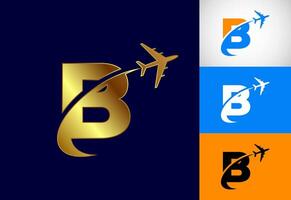 Alphabet B with airplane. Travel icon. Aviation logo sign, Flying symbol. Flight icon in multiple color variation vector