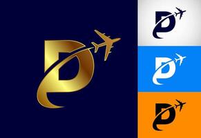 Alphabet D with airplane. Travel icon. Aviation logo sign, Flying symbol. Flight icon in multiple color variation vector