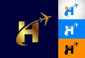 Alphabet H with airplane. Travel icon. Aviation logo sign, Flying symbol. Flight icon in multiple color variation vector