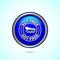 Soy or soya free icon design illustration. Soy allergen free product food sign, Blue Color Round Button Design vector