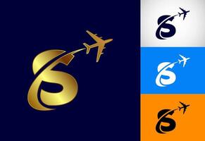 Alphabet S with airplane. Travel icon. Aviation logo sign, Flying symbol. Flight icon in multiple color variation vector