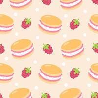Seamless Pattern with Raspberry Macarons and Berries vector