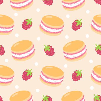 Seamless Pattern with Raspberry Macarons and Berries