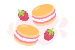 Macarons with Raspberry Filling and Fresh Berries vector