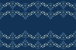 Blue color pattern with ethnic pattern design cross stitch fabric pattern decor. vector