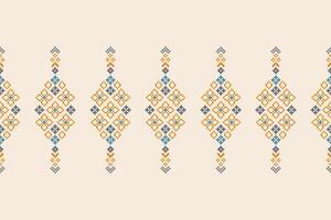 Ethnic with cream brown background wallpaper fabric pattern decor pixel design. vector