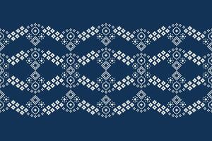 Ethnic pattern design of cross stitch blue color pattern with fabric pattern decor wallpaper. vector