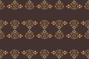 Brown motif design color background with fabric pattern pixel ethnic pattern. vector