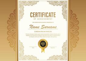 Certificate of achievement template in with applied Thai line in yellow gold tone vector