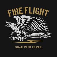 Vintage-inspired logo featuring a bold eagle with flaming wings and a motorcycle exhaust motif, perfect for branding motorcycle clubs and custom merchandise. vector