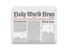 Daily newspaper journal design template with editable headlines quotes text articles and color images. Horizontal folded newspaper layout. vector